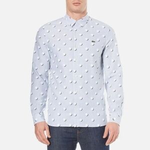 Lacoste L!ve Men's Large Polka Dot Long Sleeve Shirt - Admiral Blue/White/White